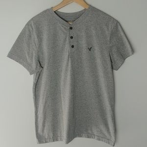 American Eagle Button Down Gray Short Sleeve Top With Four Button